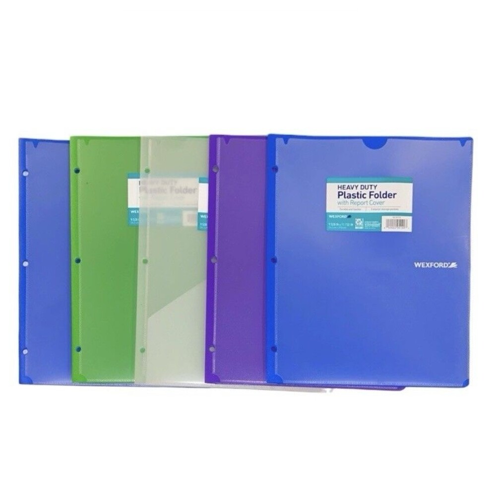 5x Wexford Heavy Duty 2 Pocket Plastic Folders w/ Report Cover 9.5x11"
